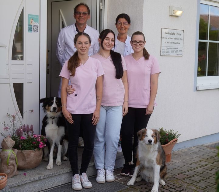 Unser Team von der Praxis mit unseren Hunden